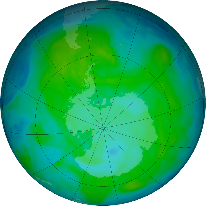 Antarctic ozone map for 06 January 1997